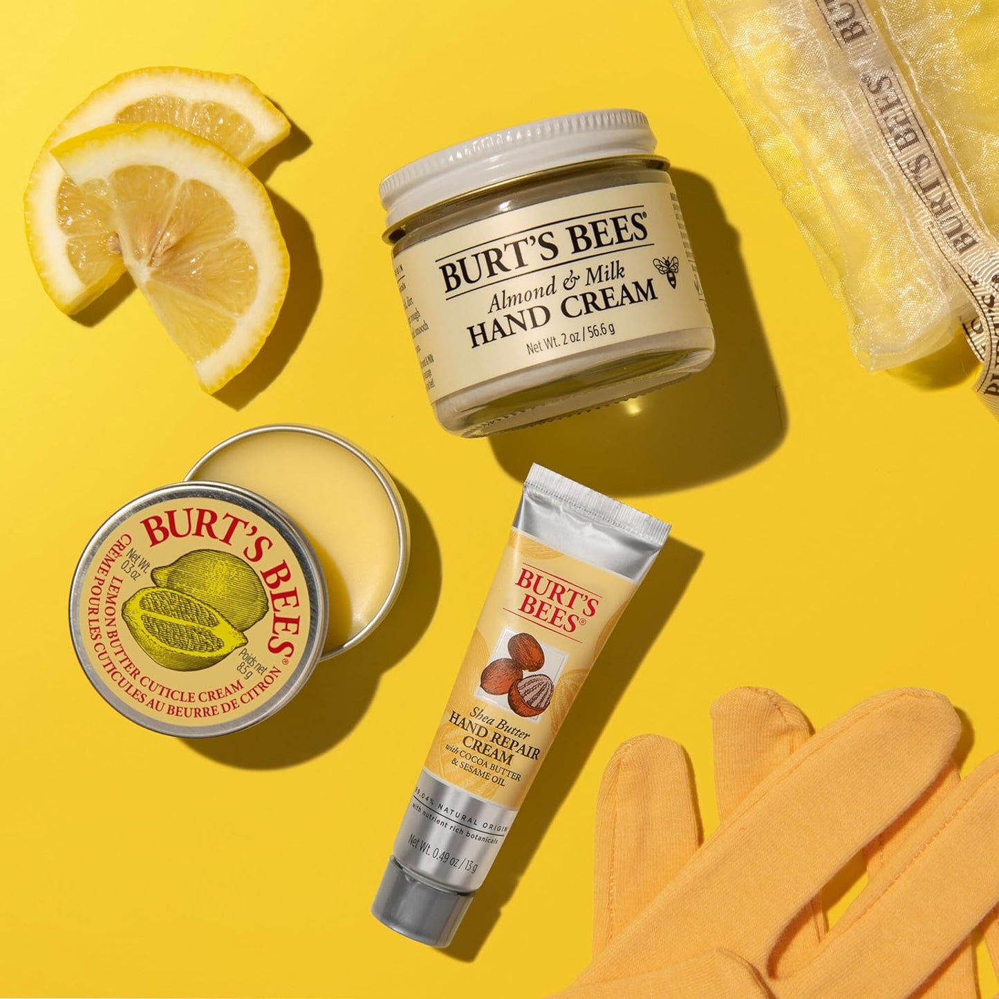Gifts Ideas - Hand Repair Set, 3 Hand Creams plus Gloves - Almond Milk, Lemon Butter Cuticle Cream, Shea Butter Repair
