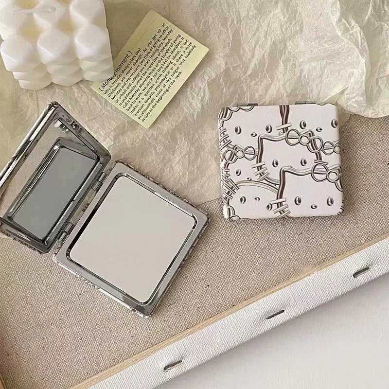 Portable Double-Sided Folding Makeup Mirror Girls Cosmetic Mirror Square High-Definition Mirror Handheld Pocket Vanity Mirror
