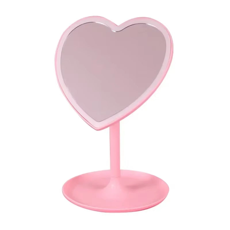 Heart Shape LED Makeup Mirror with 3 Colors Lighting and Stand Desktop Rechargeable Cosmetic Vanity Mirror Portable Lighted