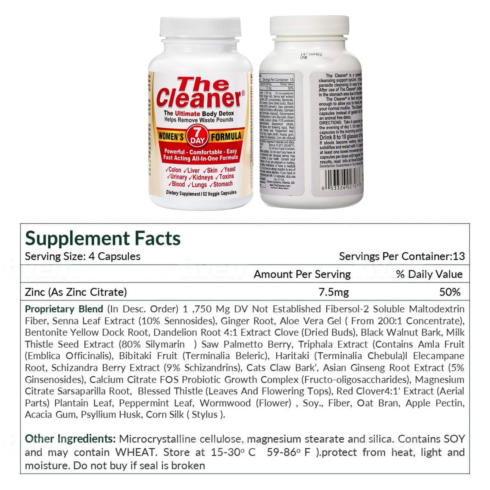The Cleaner Women'S Detox Cleanse Capsules 52 Count Full Body Support 7 Days